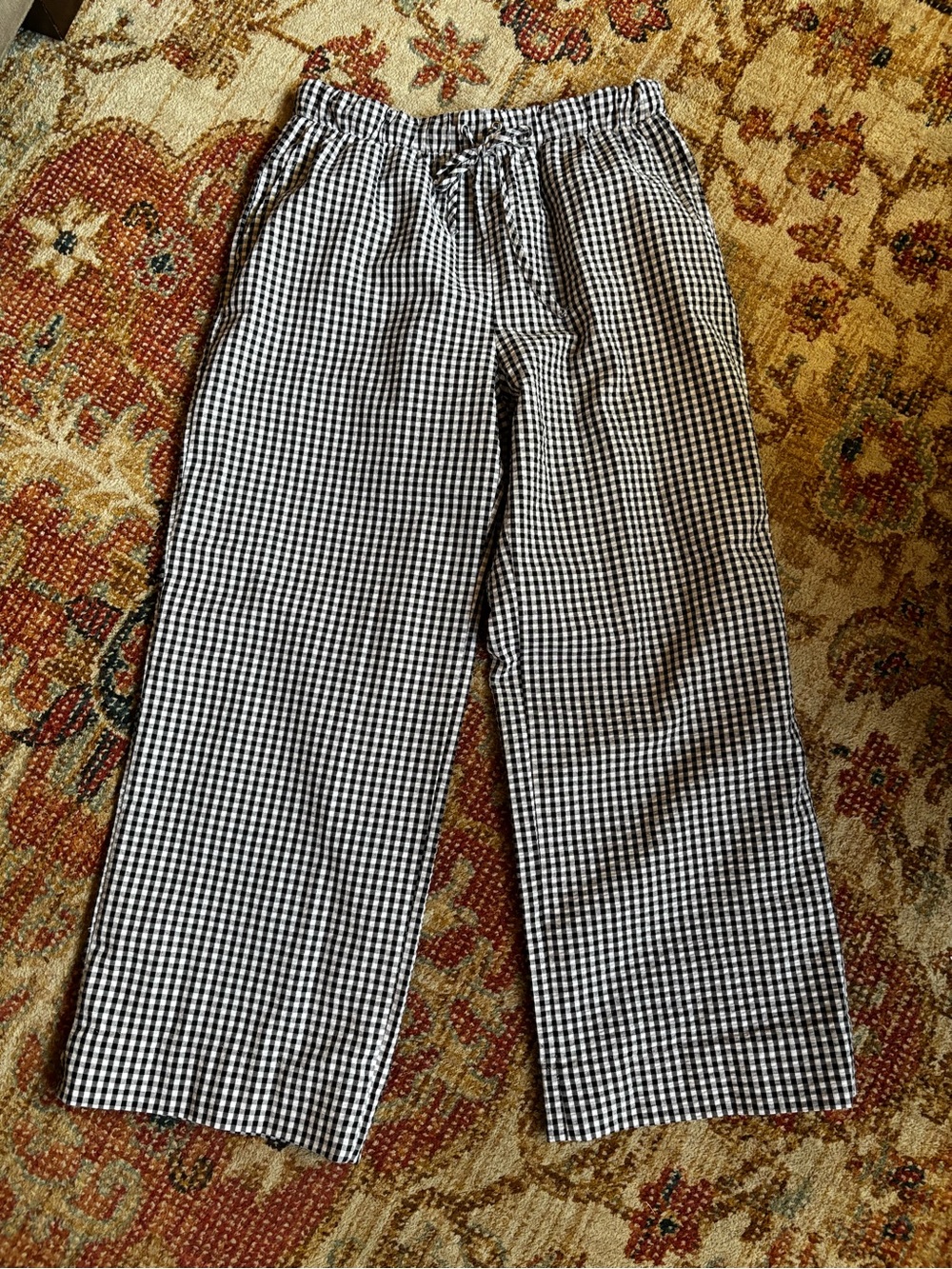 New Love Black & White Gingham Wide Leg Drawstring Pants - Size Large